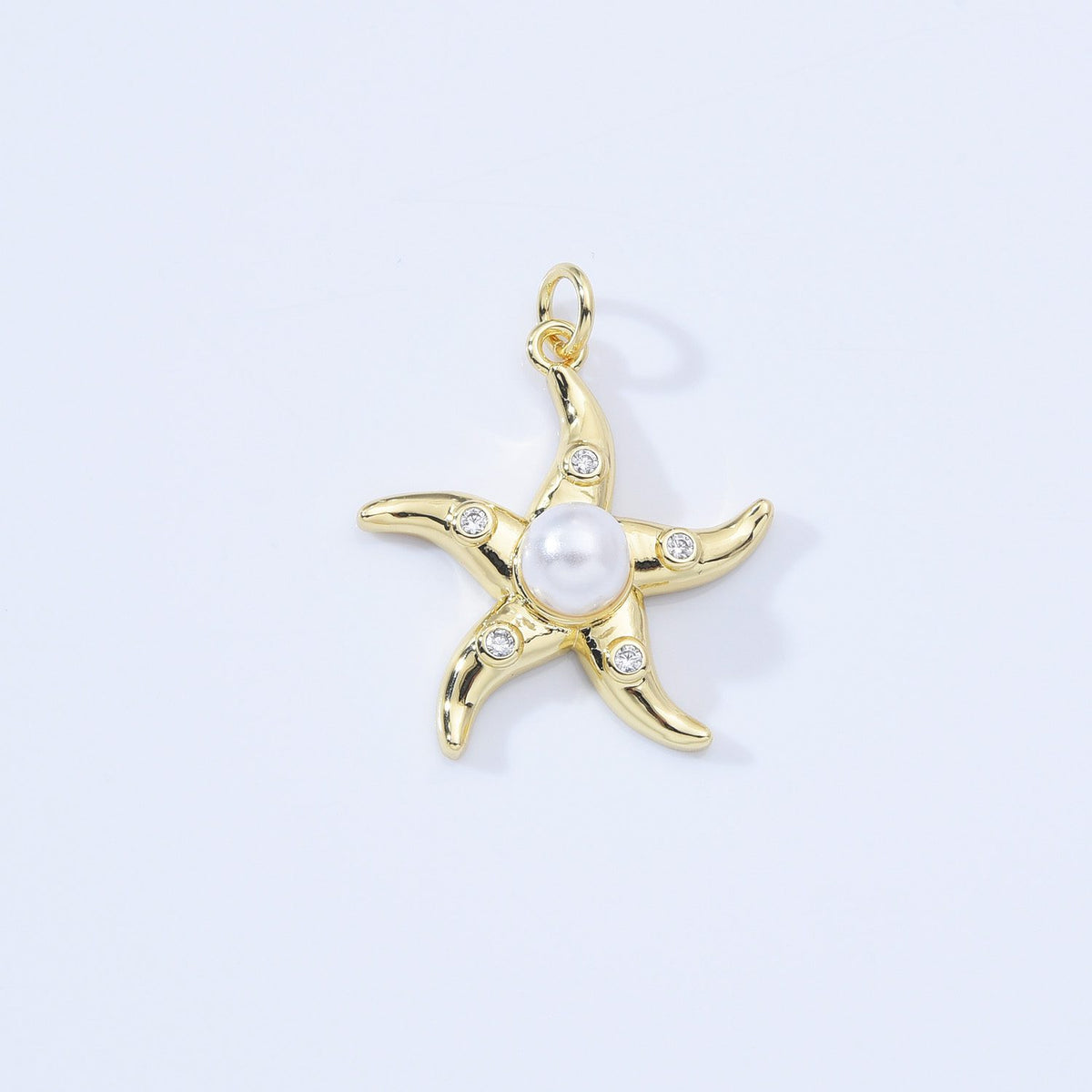 18K Gold Filled Dainty Starfish Pearl Charm, Starfish Pendant Cubic Zirconia Micro Pave, Starfish Charm for Bracelet Necklace DIY Jewelry Making, CP2167