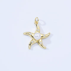 18K Gold Filled Dainty Starfish Pearl Charm, Starfish Pendant Cubic Zirconia Micro Pave, Starfish Charm for Bracelet Necklace DIY Jewelry Making, CP2167