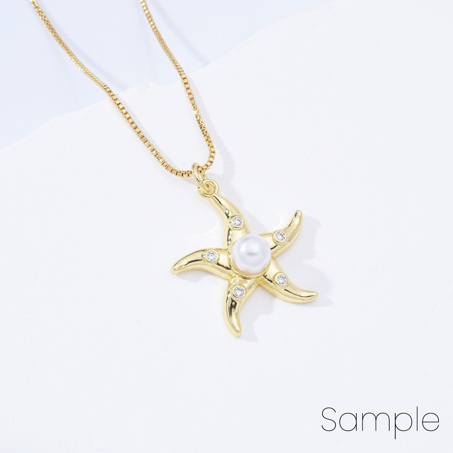 18K Gold Filled Dainty Starfish Pearl Charm, Starfish Pendant Cubic Zirconia Micro Pave, Starfish Charm for Bracelet Necklace DIY Jewelry Making, CP2167