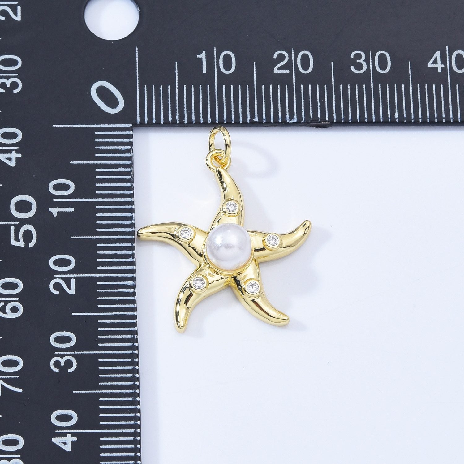 18K Gold Filled Dainty Starfish Pearl Charm, Starfish Pendant Cubic Zirconia Micro Pave, Starfish Charm for Bracelet Necklace DIY Jewelry Making, CP2167