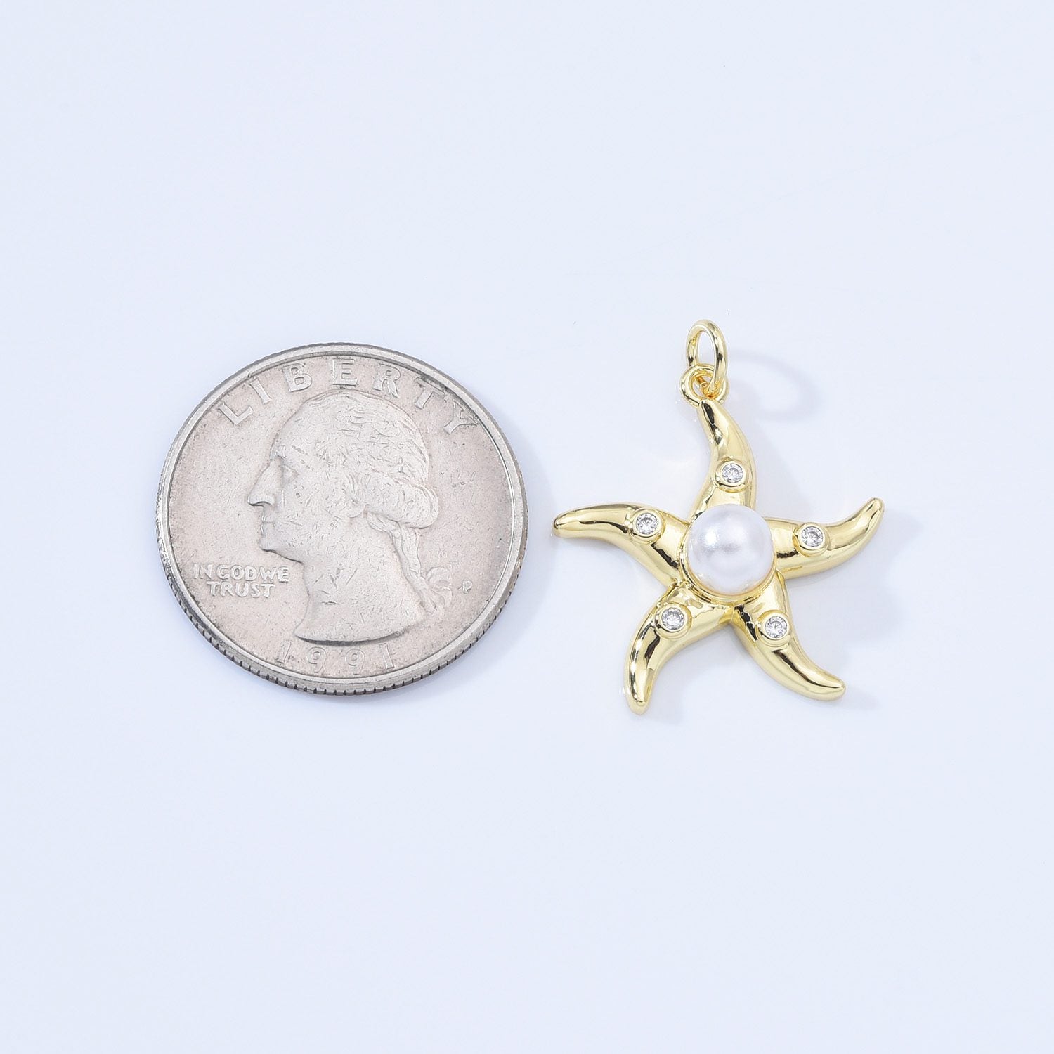 18K Gold Filled Dainty Starfish Pearl Charm, Starfish Pendant Cubic Zirconia Micro Pave, Starfish Charm for Bracelet Necklace DIY Jewelry Making, CP2167