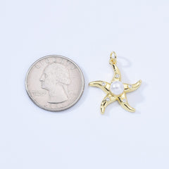 18K Gold Filled Dainty Starfish Pearl Charm, Starfish Pendant Cubic Zirconia Micro Pave, Starfish Charm for Bracelet Necklace DIY Jewelry Making, CP2167