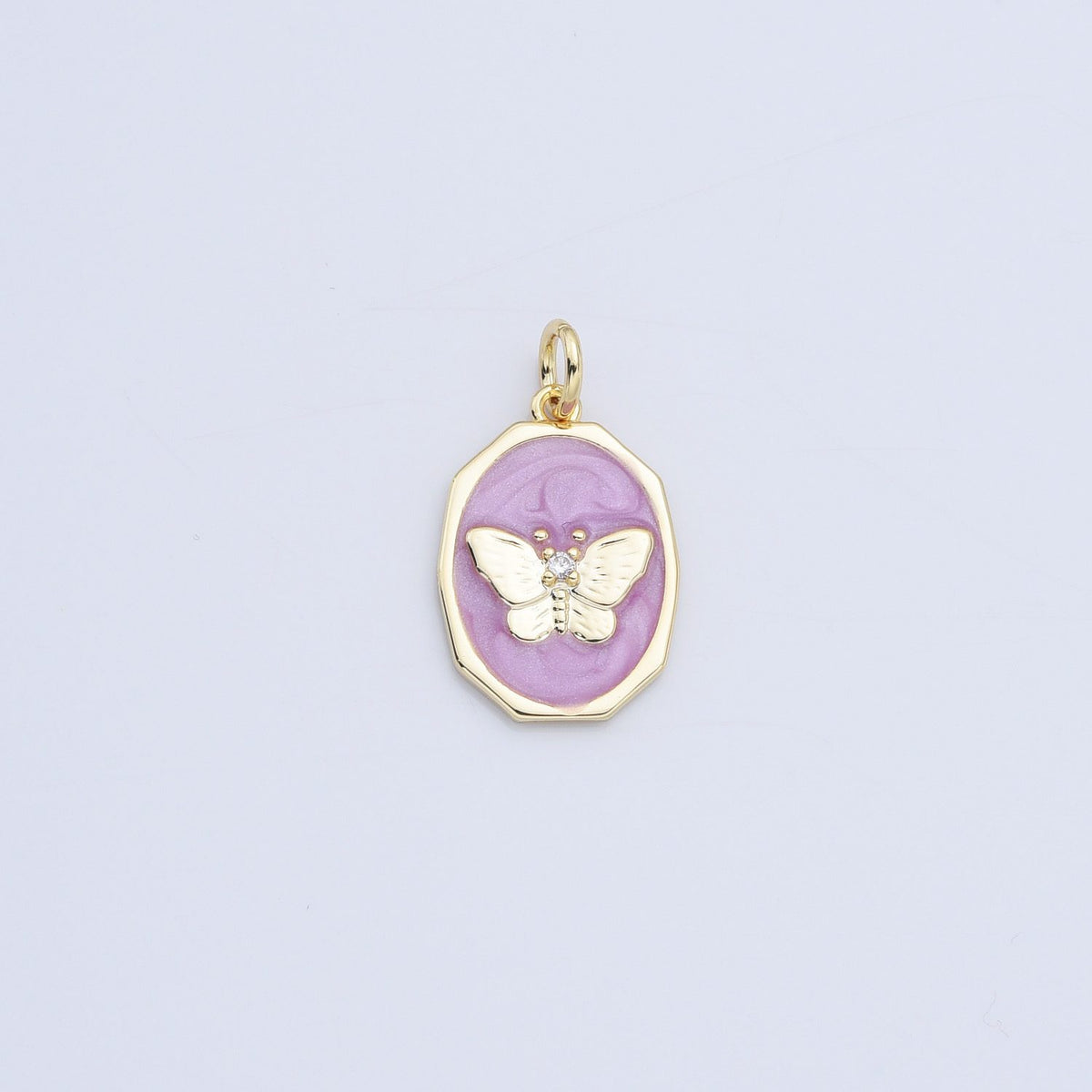 18K Gold Filled Dainty Oval Shape Butterfly Insect Charm, Purple Enamel Butterfly Pendant for Necklace Bracelet Jewelry Making Supply, CP2169