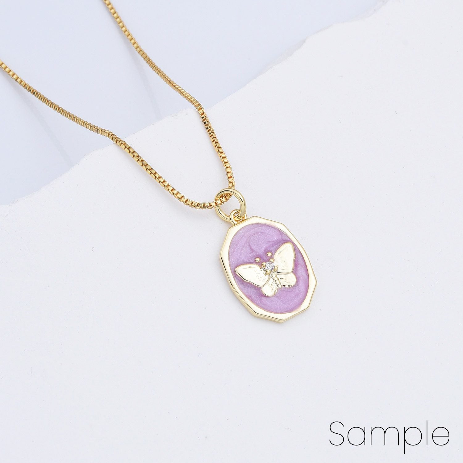 18K Gold Filled Dainty Oval Shape Butterfly Insect Charm, Purple Enamel Butterfly Pendant for Necklace Bracelet Jewelry Making Supply, CP2169