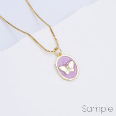 18K Gold Filled Dainty Oval Shape Butterfly Insect Charm, Purple Enamel Butterfly Pendant for Necklace Bracelet Jewelry Making Supply, CP2169