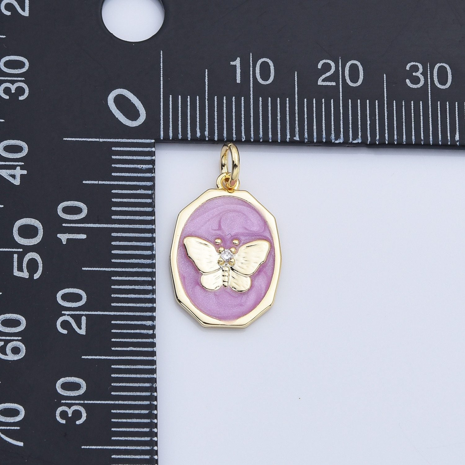 18K Gold Filled Dainty Oval Shape Butterfly Insect Charm, Purple Enamel Butterfly Pendant for Necklace Bracelet Jewelry Making Supply, CP2169