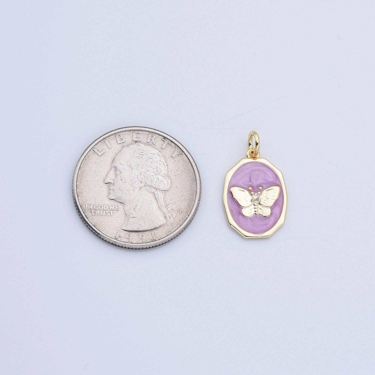 18K Gold Filled Dainty Oval Shape Butterfly Insect Charm, Purple Enamel Butterfly Pendant for Necklace Bracelet Jewelry Making Supply, CP2169