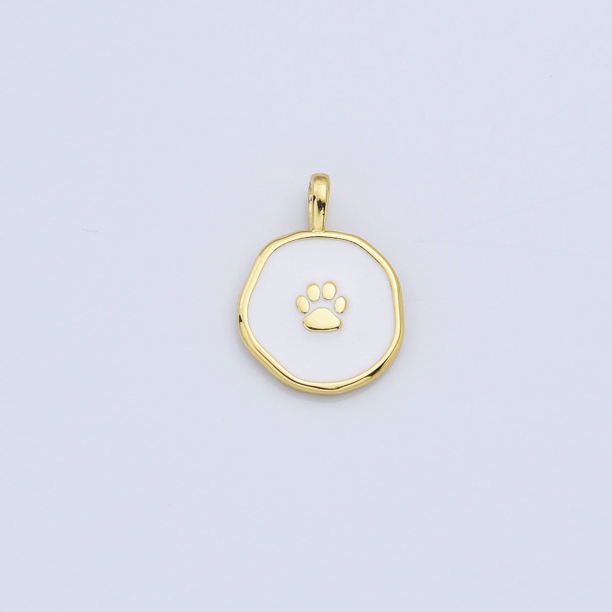 18K Gold Filled White Enamel Dog Cat Paw Print Charm, Paw Print Coin Pendant for Bracelet Necklace Earring Jewelry Making Supply, CP2170