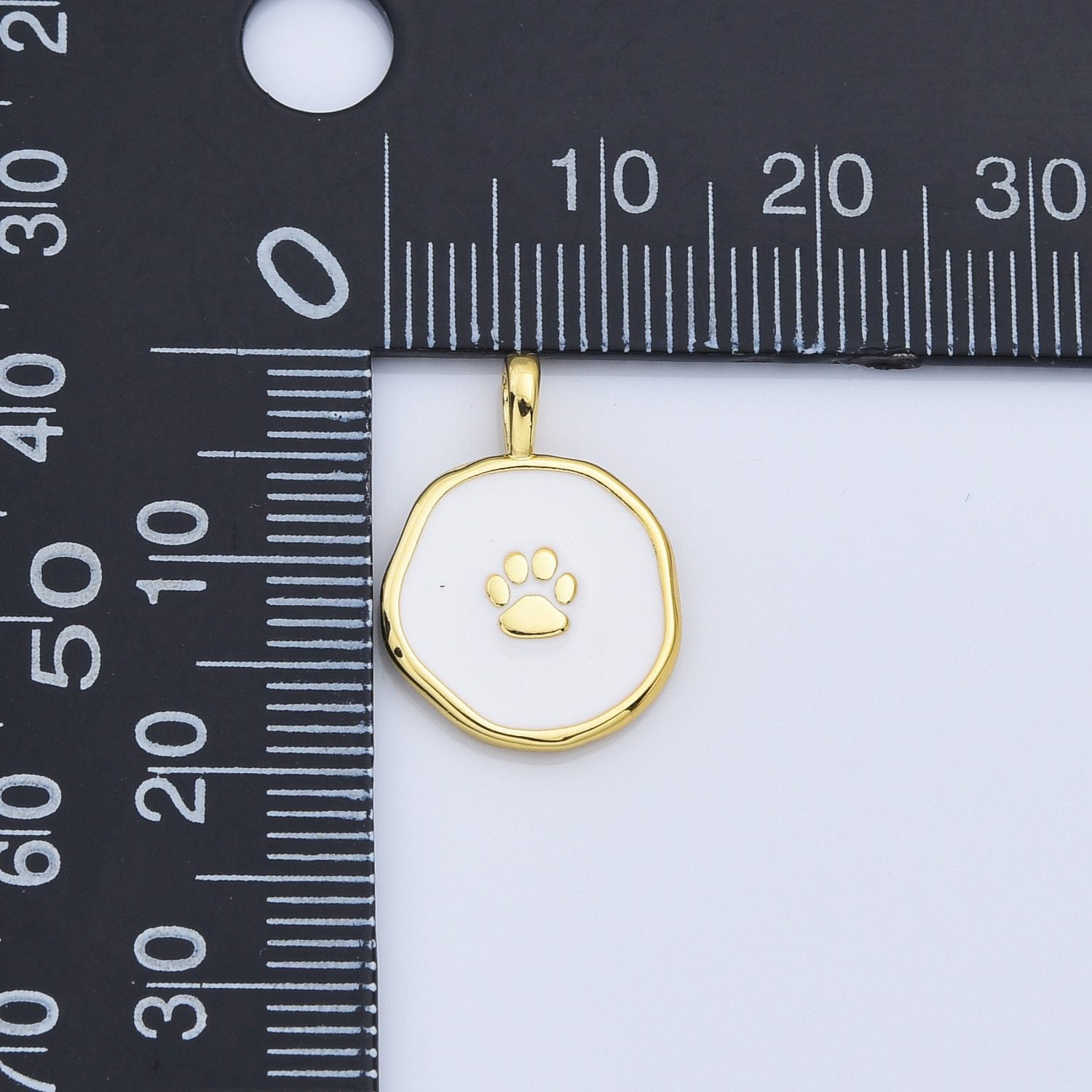 18K Gold Filled White Enamel Dog Cat Paw Print Charm, Paw Print Coin Pendant for Bracelet Necklace Earring Jewelry Making Supply, CP2170