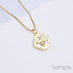 18K Gold Filled Dainty Queen Bee Pearl Charm, Bumble Bee CZ Micro Pave Insect Stamped Quatrefoil Round Pendant, MOP Bee Charm, CP2171