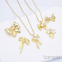 18K Gold Filled Dainty Ribbon Bow Charm, Ribbon Bow Pendant CZ Micro Pave for Necklace Bracelet Earring Jewelry Making Supply, CP2172