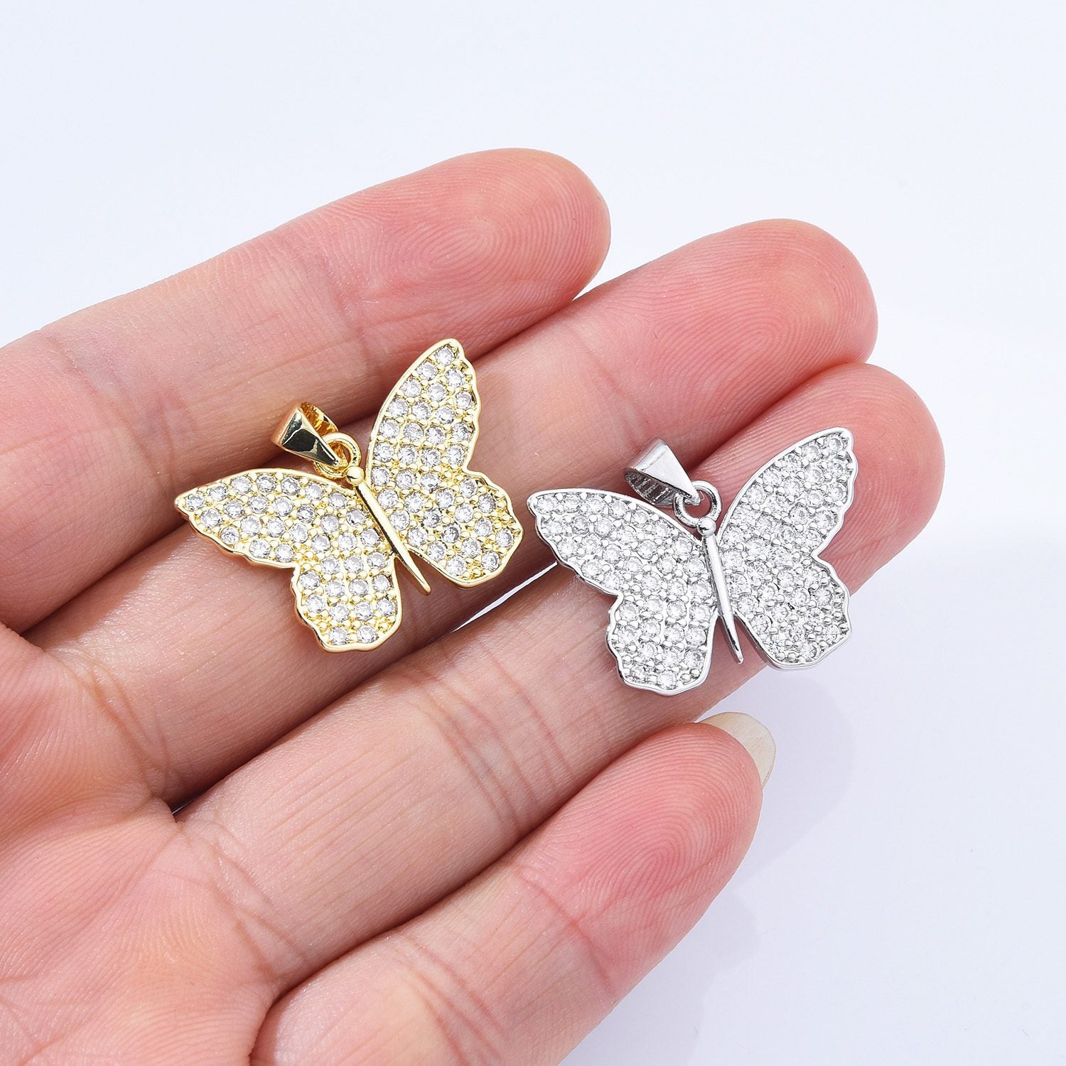 18K Gold Filled Dainty Elegant Butterfly Charm, Butterfly Pendant Cubic Zircornia Micro Pave for Necklace Bracelet Earrings Jewelry Making Supply, CP2173