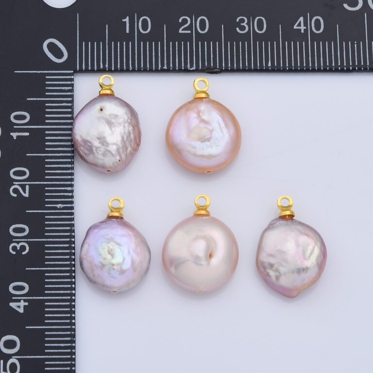 18K Gold Filled Natural White Freshwater Pearl Flat Round Charm, Freshwater Flat Baroque Pearl Charm Pendant, CP2187