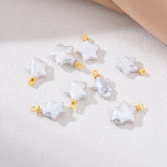 18K Gold Filled Dainty Star Pearls Charm, Natural White Baroque Freshwater Pearls for Necklace Bracelet Earring Beach Jewelry Making, CP2188