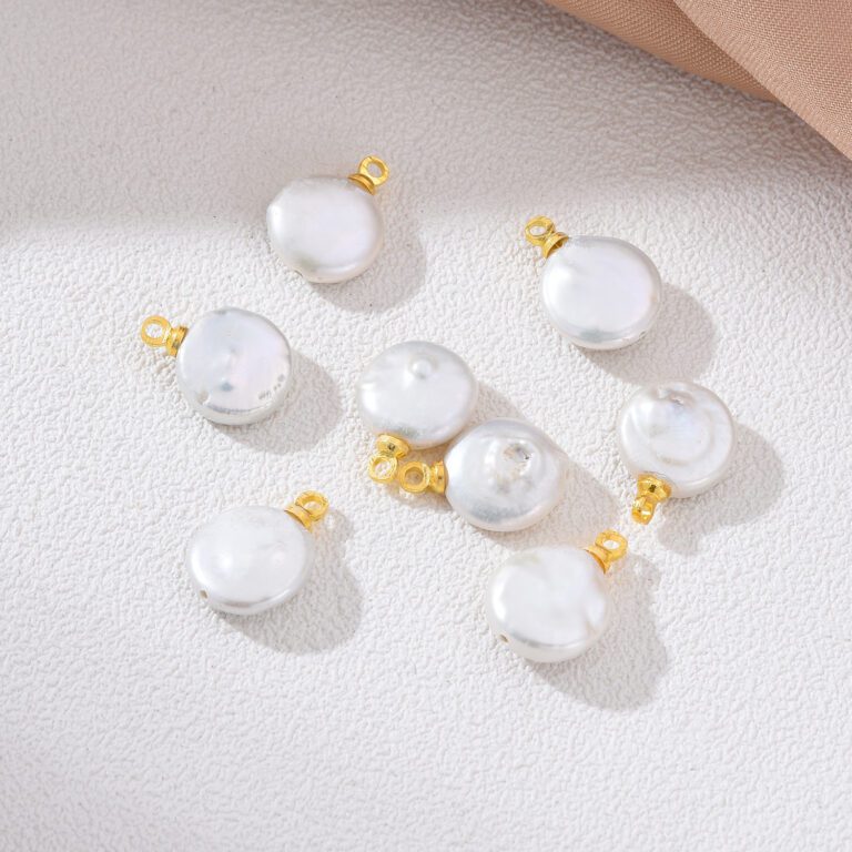 18K Gold Filled Natural White Freshwater Pearl Flat Round Charm, Freshwater Flat Baroque Pearl Charm Pendant, CP2189