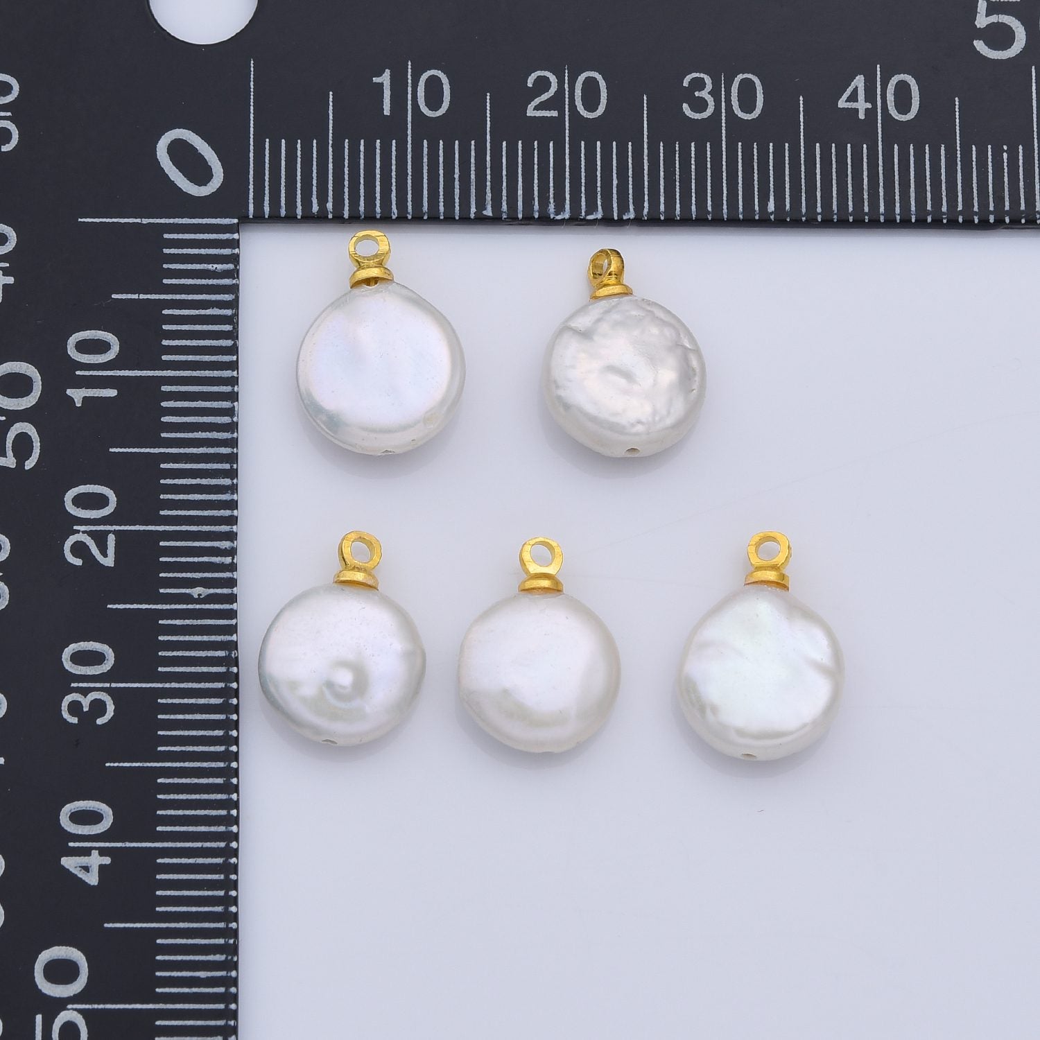 18K Gold Filled Natural White Freshwater Pearl Flat Round Charm, Freshwater Flat Baroque Pearl Charm Pendant, CP2189
