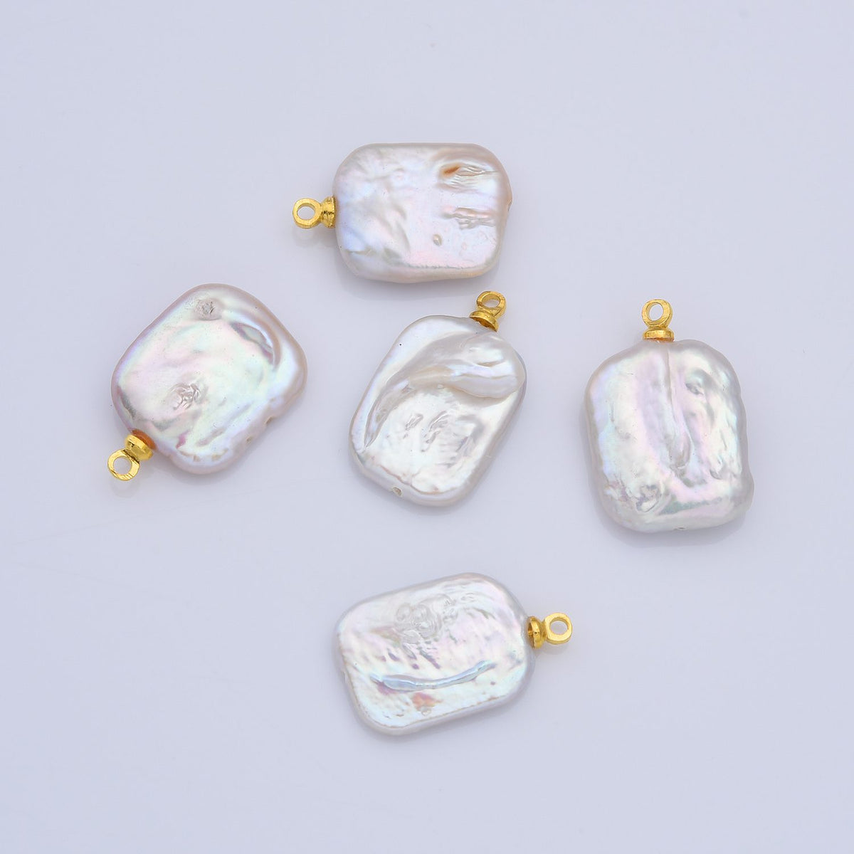 18K Gold Filled Natural Freshwater Pearl Charm, Rectangle Pearl Pendant, White Genuine Luster Square Baroque Freeform Pearl Charm Pendant CP2190
