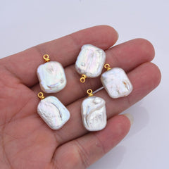 18K Gold Filled Natural Freshwater Pearl Charm, Rectangle Pearl Pendant, White Genuine Luster Square Baroque Freeform Pearl Charm Pendant CP2190