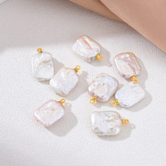 18K Gold Filled Natural Freshwater Pearl Charm, Rectangle Pearl Pendant, White Genuine Luster Square Baroque Freeform Pearl Charm Pendant CP2190