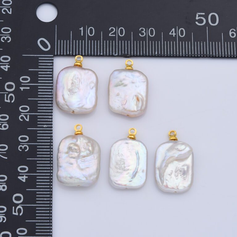 18K Gold Filled Natural Freshwater Pearl Charm, Rectangle Pearl Pendant, White Genuine Luster Square Baroque Freeform Pearl Charm Pendant CP2190