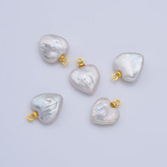 18K Gold Filled Dainty Heart Pearls Charm, Natural White Baroque Freshwater Pearls for Necklace Bracelet Earring Wedding Jewelry Making, CP2191