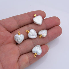 18K Gold Filled Dainty Heart Pearls Charm, Natural White Baroque Freshwater Pearls for Necklace Bracelet Earring Wedding Jewelry Making, CP2191