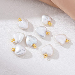 18K Gold Filled Dainty Heart Pearls Charm, Natural White Baroque Freshwater Pearls for Necklace Bracelet Earring Wedding Jewelry Making, CP2191