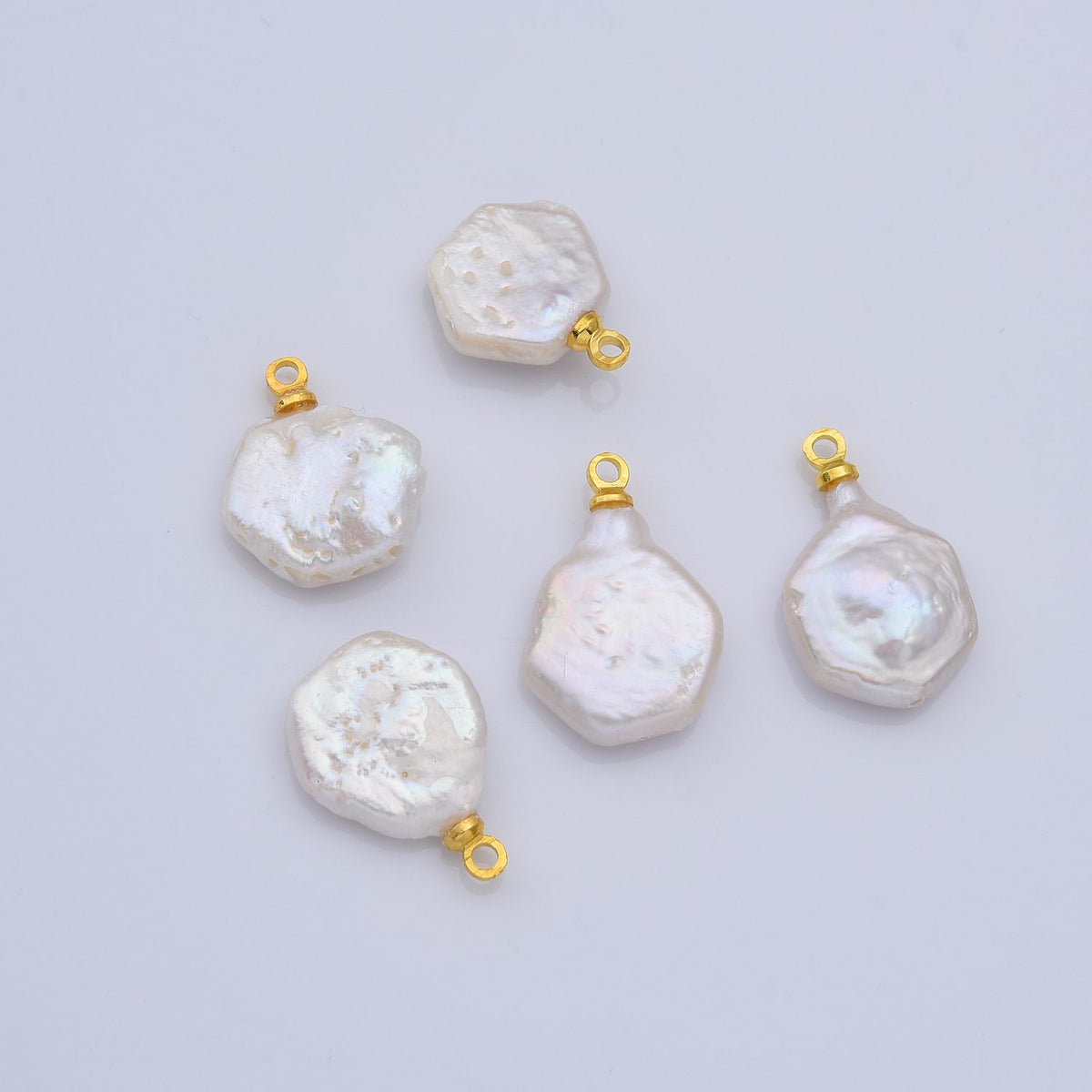 18K Gold Filled Natural White Freshwater Pearl Flat Round Charm, Freshwater Flat Baroque Pearl Charm Pendant, CP2192