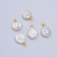 18K Gold Filled Natural White Freshwater Pearl Flat Round Charm, Freshwater Flat Baroque Pearl Charm Pendant, CP2192