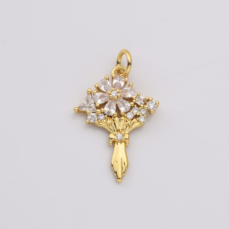 18K Gold Filled Bouquet Flower Charm Pendant for Necklace Bracelet Earring Jewelry Making Supply, Gift for Her, Mother’s Day Gift, CP2193