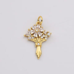 18K Gold Filled Bouquet Flower Charm Pendant for Necklace Bracelet Earring Jewelry Making Supply, Gift for Her, Mother’s Day Gift, CP2193