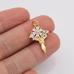 18K Gold Filled Bouquet Flower Charm Pendant for Necklace Bracelet Earring Jewelry Making Supply, Gift for Her, Mother’s Day Gift, CP2193