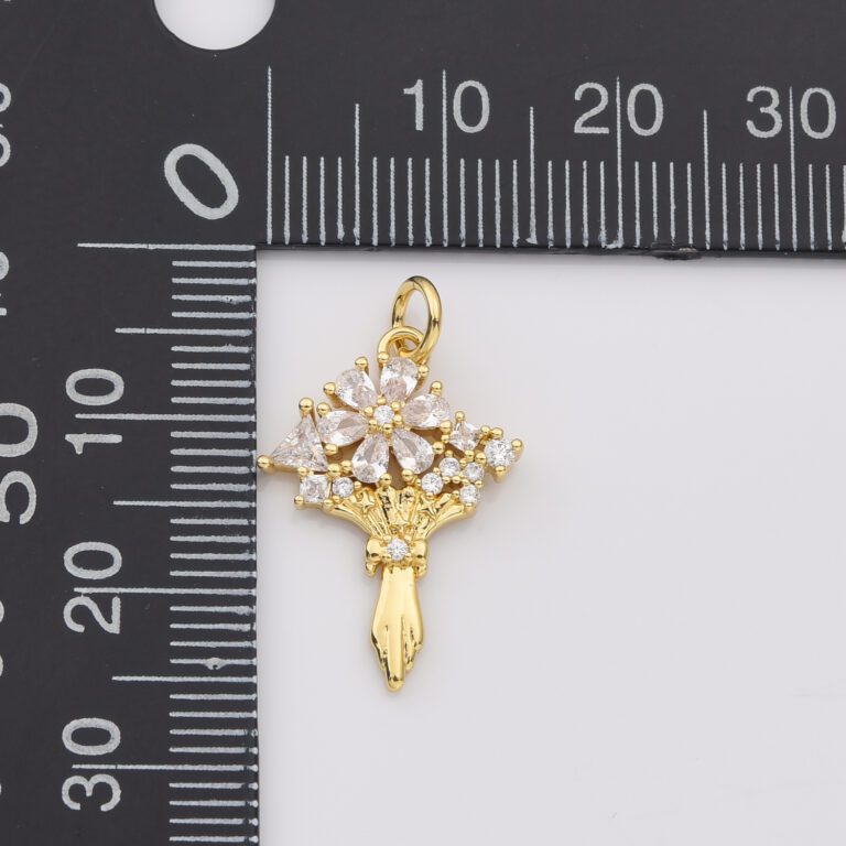 18K Gold Filled Bouquet Flower Charm Pendant for Necklace Bracelet Earring Jewelry Making Supply, Gift for Her, Mother’s Day Gift, CP2193