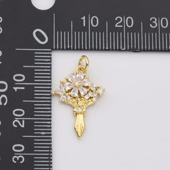 18K Gold Filled Bouquet Flower Charm Pendant for Necklace Bracelet Earring Jewelry Making Supply, Gift for Her, Mother’s Day Gift, CP2193