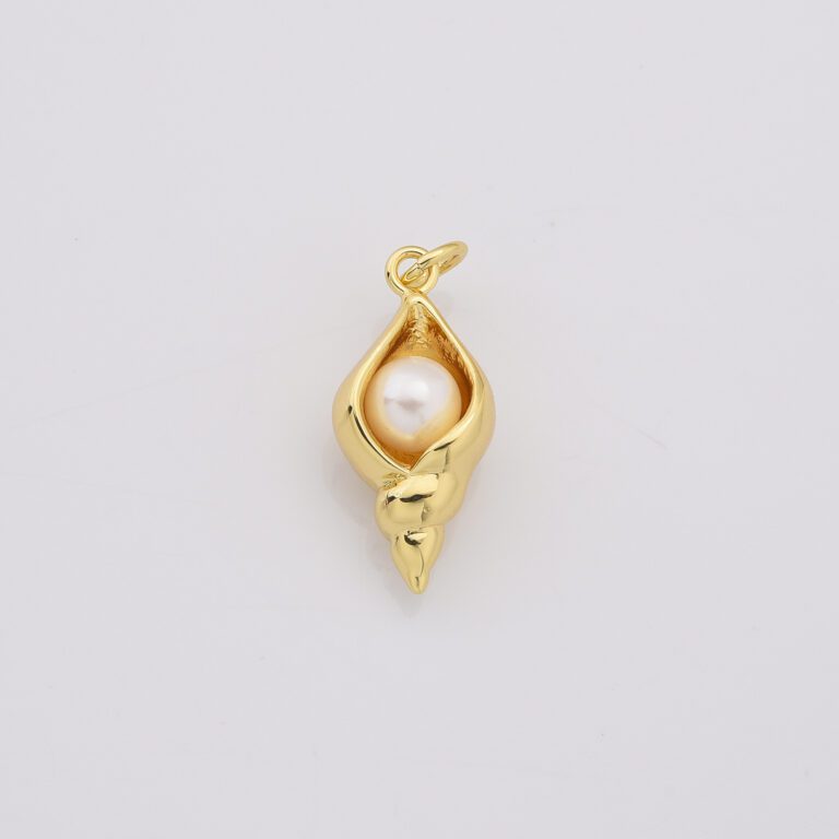 18K Gold Filled Open Clam Pearl Shell Charm, Sea Shell Conch Pearl Pendant, Ocean Snail Shell Charm, DIY Fashion Jewelry, CP2195