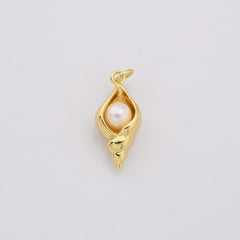 18K Gold Filled Open Clam Pearl Shell Charm, Sea Shell Conch Pearl Pendant, Ocean Snail Shell Charm, DIY Fashion Jewelry, CP2195