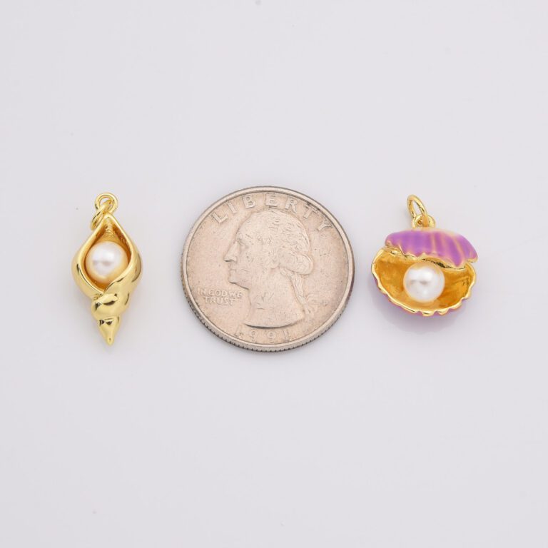 18K Gold Filled Open Clam Pearl Shell Charm, Sea Shell Conch Pearl Pendant, Ocean Snail Shell Charm, DIY Fashion Jewelry, CP2195
