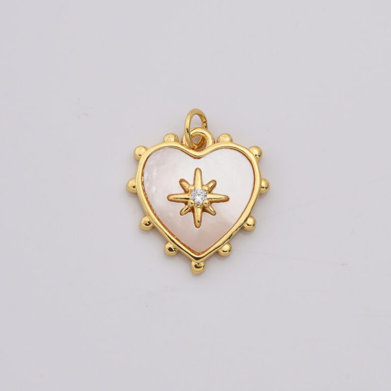 18K Gold Filled Dainty Heart Star Pearl Charm, MOP Heart Pendant Pave CZ Celestial Sunburst Pendant Jewelry Making, CP2198