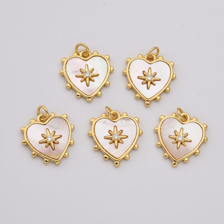 18K Gold Filled Dainty Heart Star Pearl Charm, MOP Heart Pendant Pave CZ Celestial Sunburst Pendant Jewelry Making, CP2198