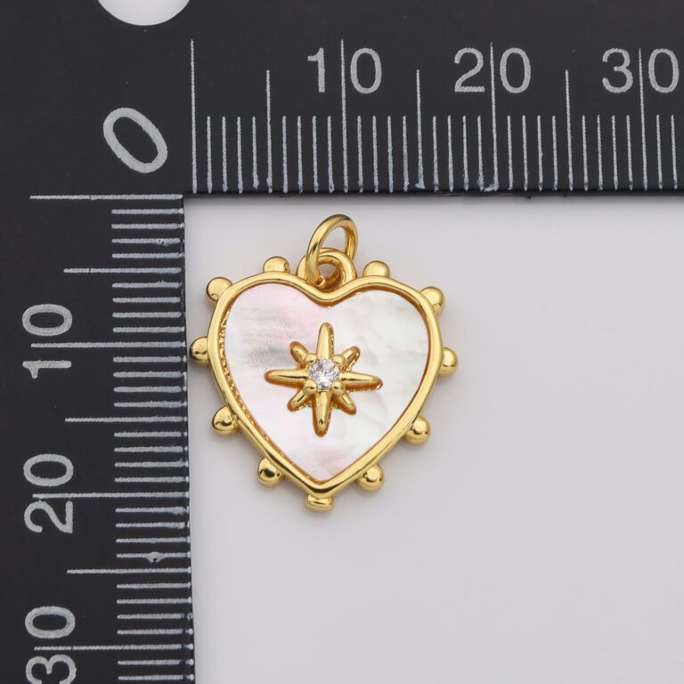 18K Gold Filled Dainty Heart Star Pearl Charm, MOP Heart Pendant Pave CZ Celestial Sunburst Pendant Jewelry Making, CP2198