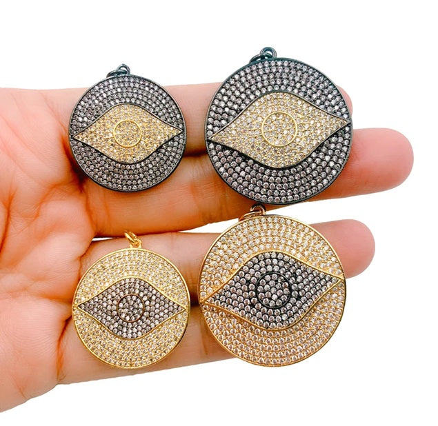 18K Gold Filled Small/Large Gold Evil Eye Charm, Cubic Zirconia Micro Pave Evil Eye Pendant, Evil Eye Necklace, Evil Eye Charm, 38x33mm, CP238