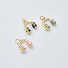 Gold Filled Headphone Charm, Enamel Music Headset Connector for DIY Necklace Bracelet Jewelry Making Supplies Cute Audio Charm, CP2445