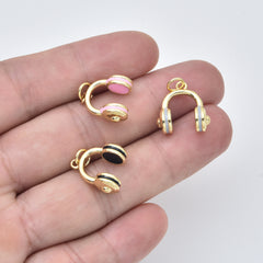 Gold Filled Headphone Charm, Enamel Music Headset Connector for DIY Necklace Bracelet Jewelry Making Supplies Cute Audio Charm, CP2445