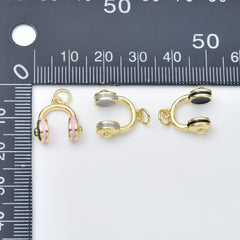 Gold Filled Headphone Charm, Enamel Music Headset Connector for DIY Necklace Bracelet Jewelry Making Supplies Cute Audio Charm, CP2445