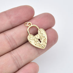 Gold Filled Heart Lock Charm Pendant, Vintage Keyhole Love Charm Connector for DIY Necklace Bracelet Jewelry Making Supplies, CP2447