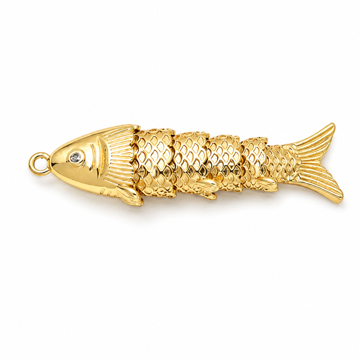 Gold Filled Articulated Fish Charm, Movable Fish Pendant, Segmented Fish Jewelry Finding, Fish Necklace Charm, DIY Jewelry Supply, CP2448