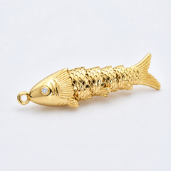 Gold Filled Articulated Fish Charm, Movable Fish Pendant, Segmented Fish Jewelry Finding, Fish Necklace Charm, DIY Jewelry Supply, CP2448