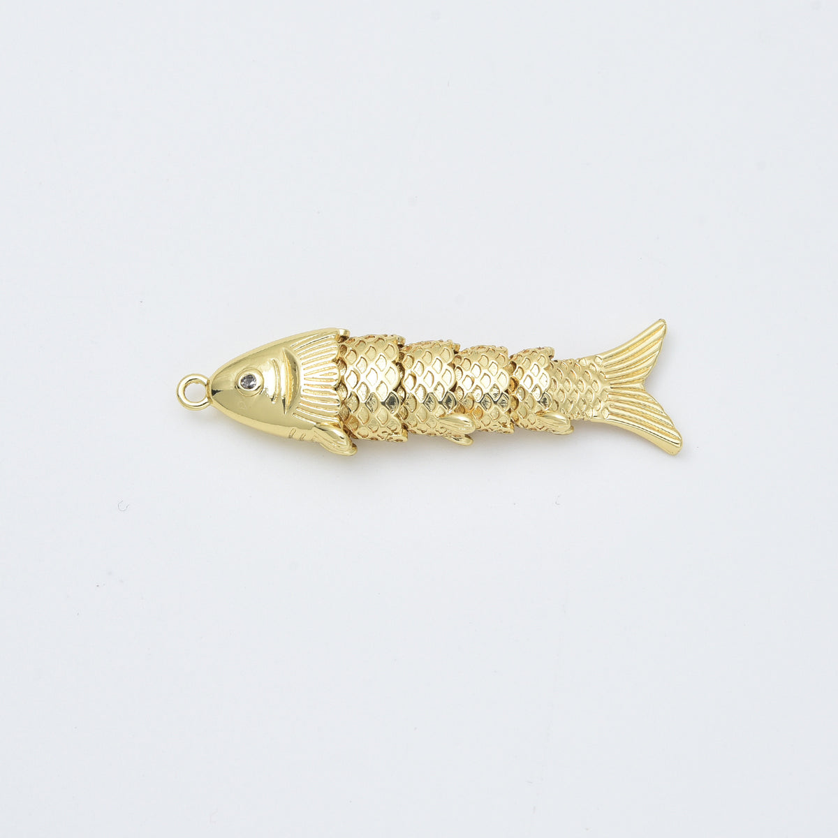 Gold Filled Fish Charm Pendant, Movable Jointed Fish Connector CZ Eye Nautical Charm for DIY Necklace Bracelet Jewelry Making, CP2448