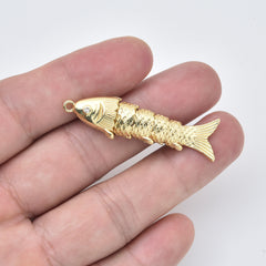 Gold Filled Fish Charm Pendant, Movable Jointed Fish Connector CZ Eye Nautical Charm for DIY Necklace Bracelet Jewelry Making, CP2448