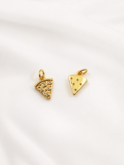 Gold Filled CZ Pizza Slice Charm, Dainty Food Pendant, Tiny Pizza Jewelry Making Supply, Cute Mini Foodie Charm for Necklace, CP2449
